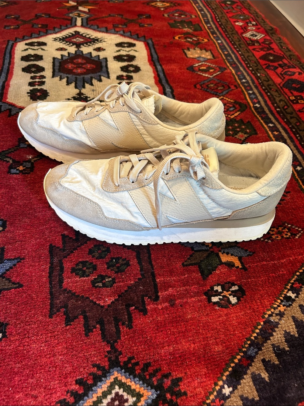 New Balance Cream White Suede-Trim Sneakers
